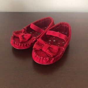 Red slip-on toddler shoes